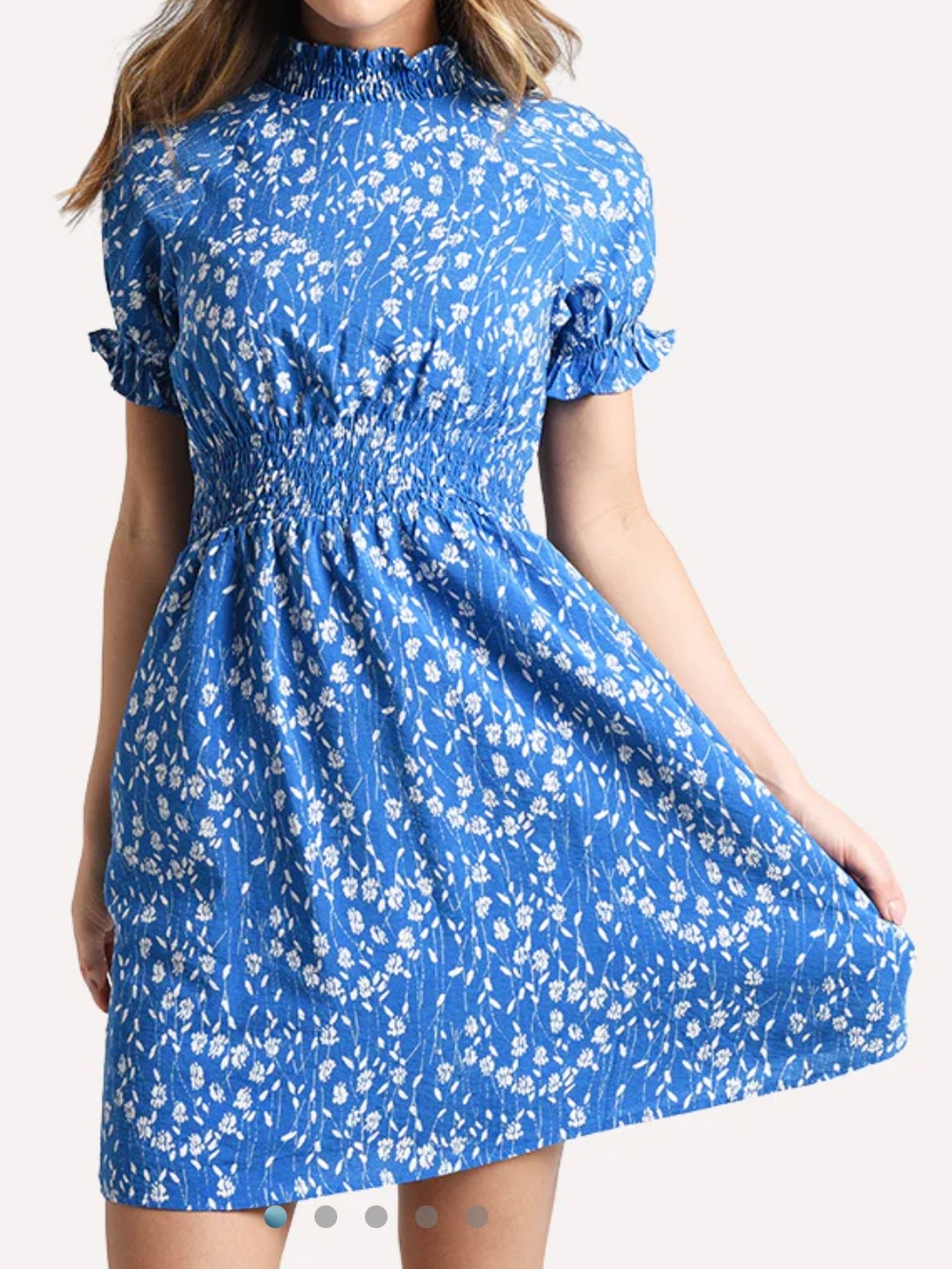 Hayden Los Angeles Linen Blend Floral Smocked Mini Dress Large Blue Puff Sleeve